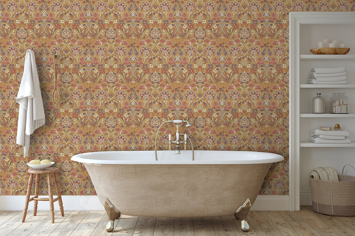 Birdy Yellow by Arthouse Nuthatch Floral Wallpaper – Brewster Home Fashions AH100198AH