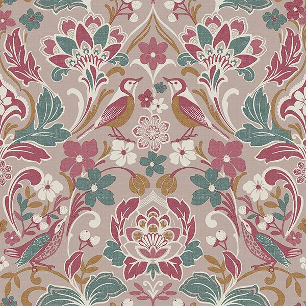 Birdy Pink Nuthatch Floral Wallpaper by Arthouse
