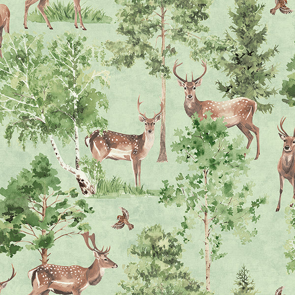 Cletis Neutral Deer Forest Wallpaper by Arthouse showing watercolor deer amid trees