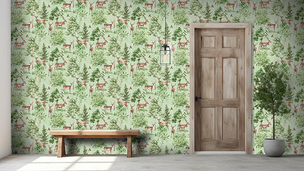 Cletis Neutral by Arthouse Deer Forest Wallpaper – Brewster Home Fashions AH100215AH