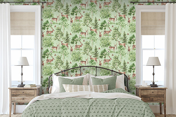 Cletis Neutral by Arthouse Deer Forest Wallpaper – Brewster Home Fashions AH100215AH