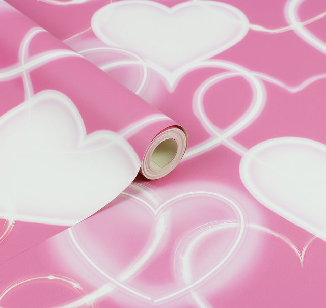 Effie Pink by Arthouse Neon Heart Wallpaper – Brewster Home Fashions AH100222AH