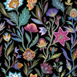 Arthouse Mallory Black Vivid Floral Wallpaper roll and pattern on black background