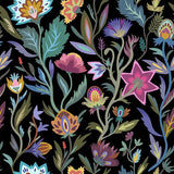 Arthouse Mallory Black Vivid Floral Wallpaper roll and pattern on black background