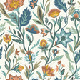 Mallory Blue Vivid Floral Wallpaper by Arthouse showing teal and orange stylized flowers on white.