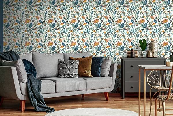 Mallory Blue by Arthouse Vivid Floral Wallpaper – Brewster Home Fashions AH100381AH