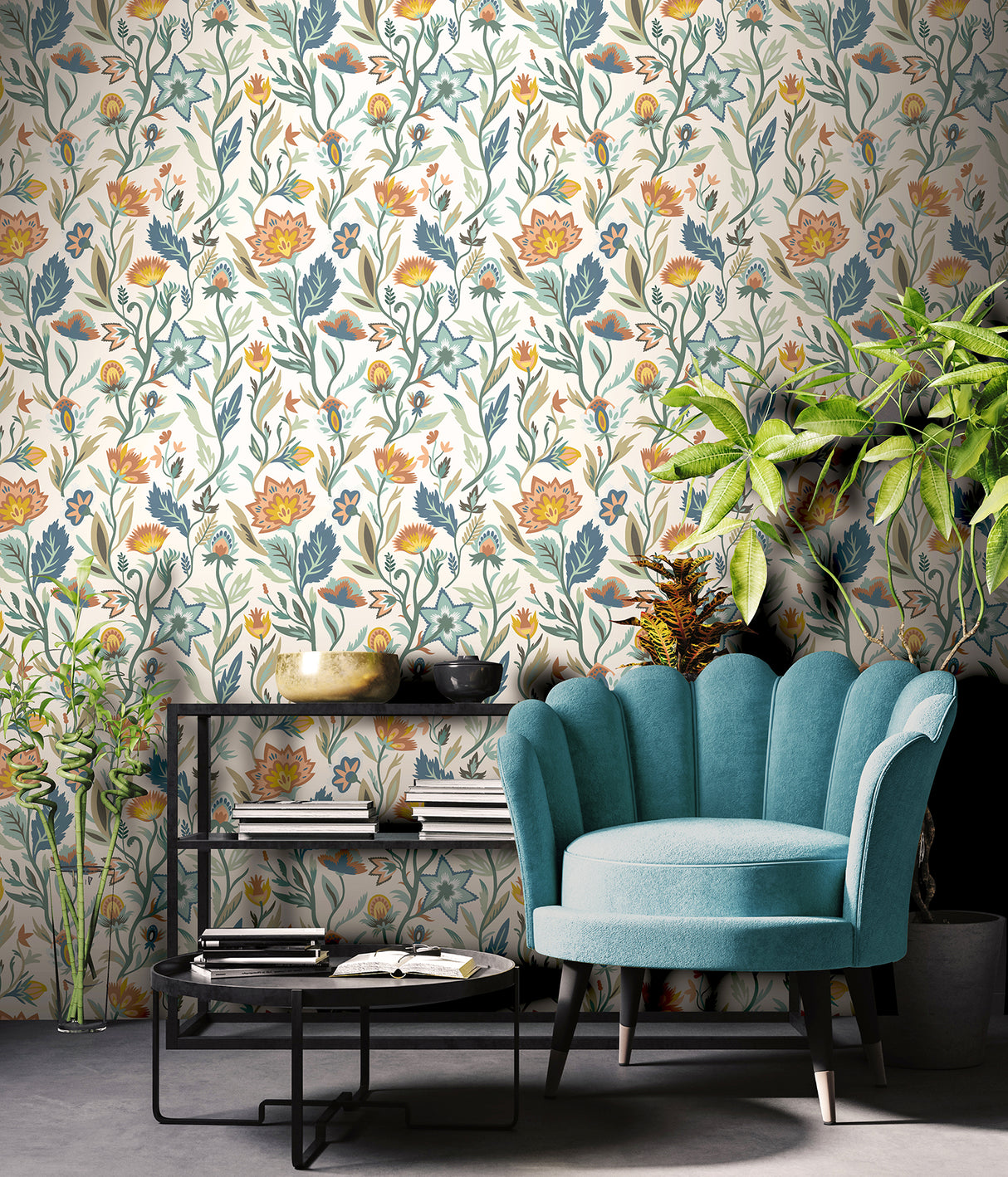 Mallory Blue by Arthouse Vivid Floral Wallpaper – Brewster Home Fashions AH100381AH