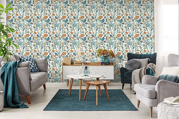 Mallory Blue by Arthouse Vivid Floral Wallpaper – Brewster Home Fashions AH100381AH