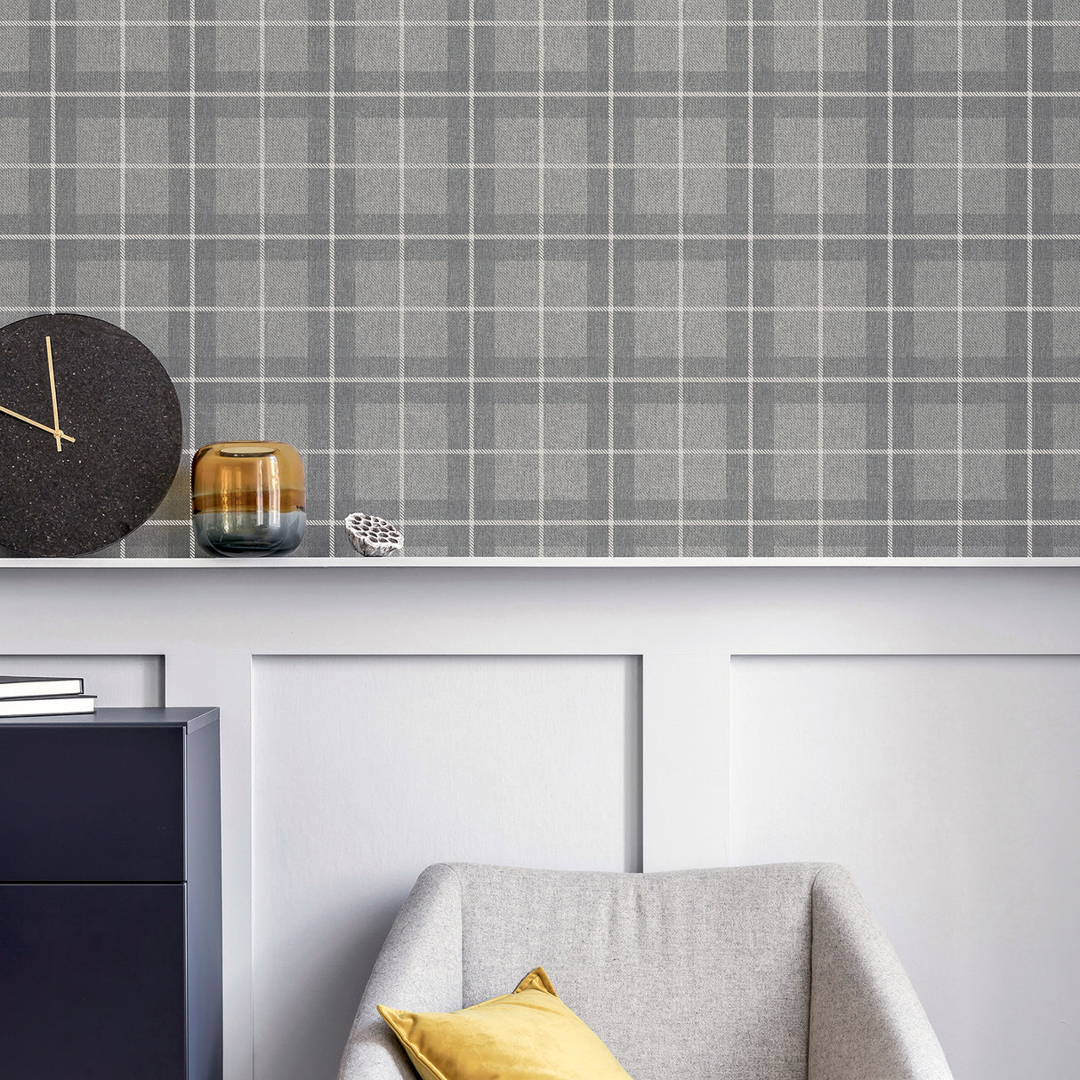 Hudson Grey by Arthouse Checkered Plaid Wallpaper – Brewster Home Fashions AH251906