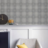 Hudson Grey by Arthouse Checkered Plaid Wallpaper – Brewster Home Fashions AH251906