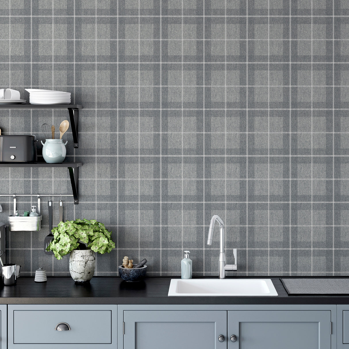 Hudson Grey by Arthouse Checkered Plaid Wallpaper – Brewster Home Fashions AH251906