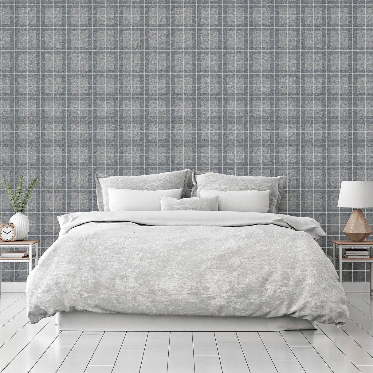Hudson Grey by Arthouse Checkered Plaid Wallpaper – Brewster Home Fashions AH251906