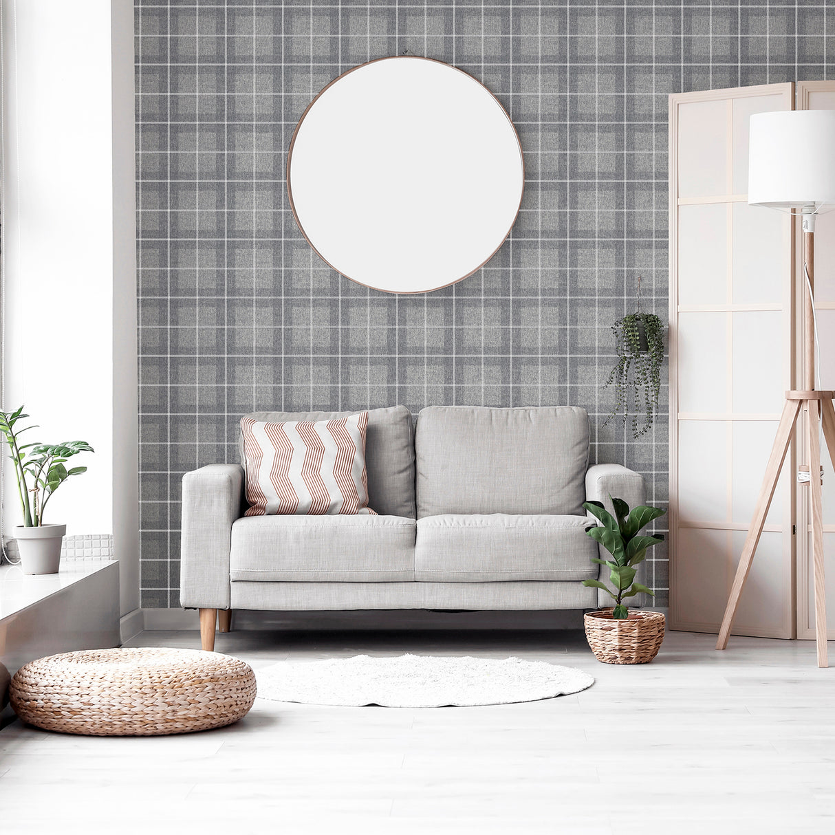 Hudson Grey by Arthouse Checkered Plaid Wallpaper – Brewster Home Fashions AH251906