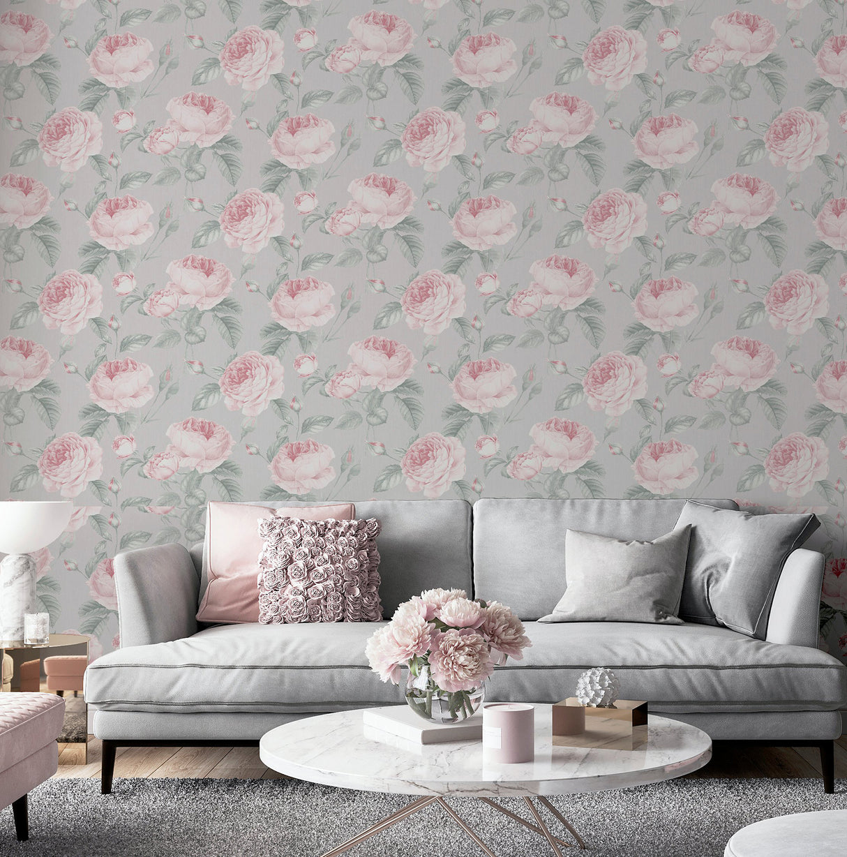Rosaline Light Grey by Arthouse Floral Wallpaper- Brewster Home Fashions AH251907