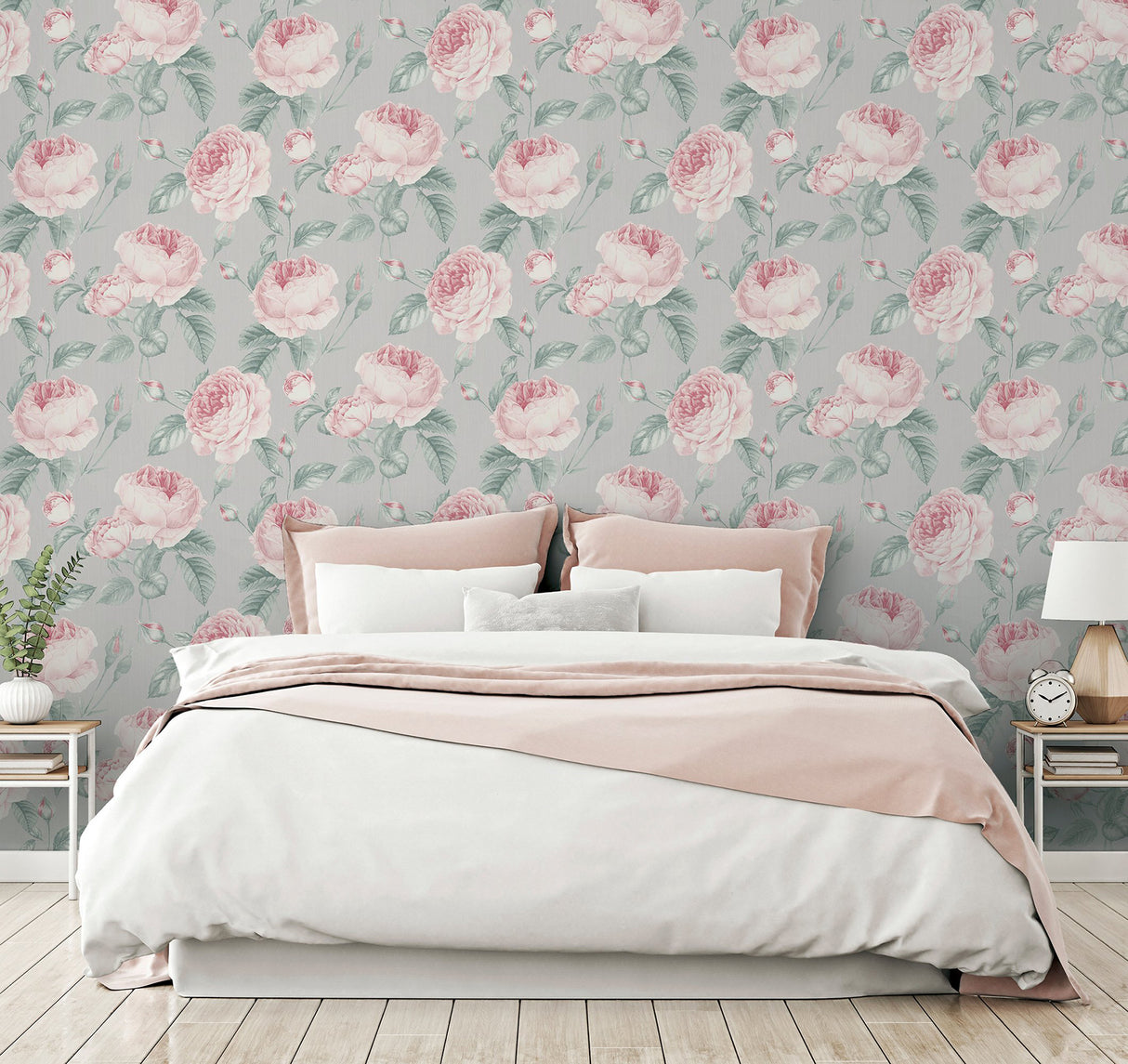 Rosaline Light Grey by Arthouse Floral Wallpaper- Brewster Home Fashions AH251907