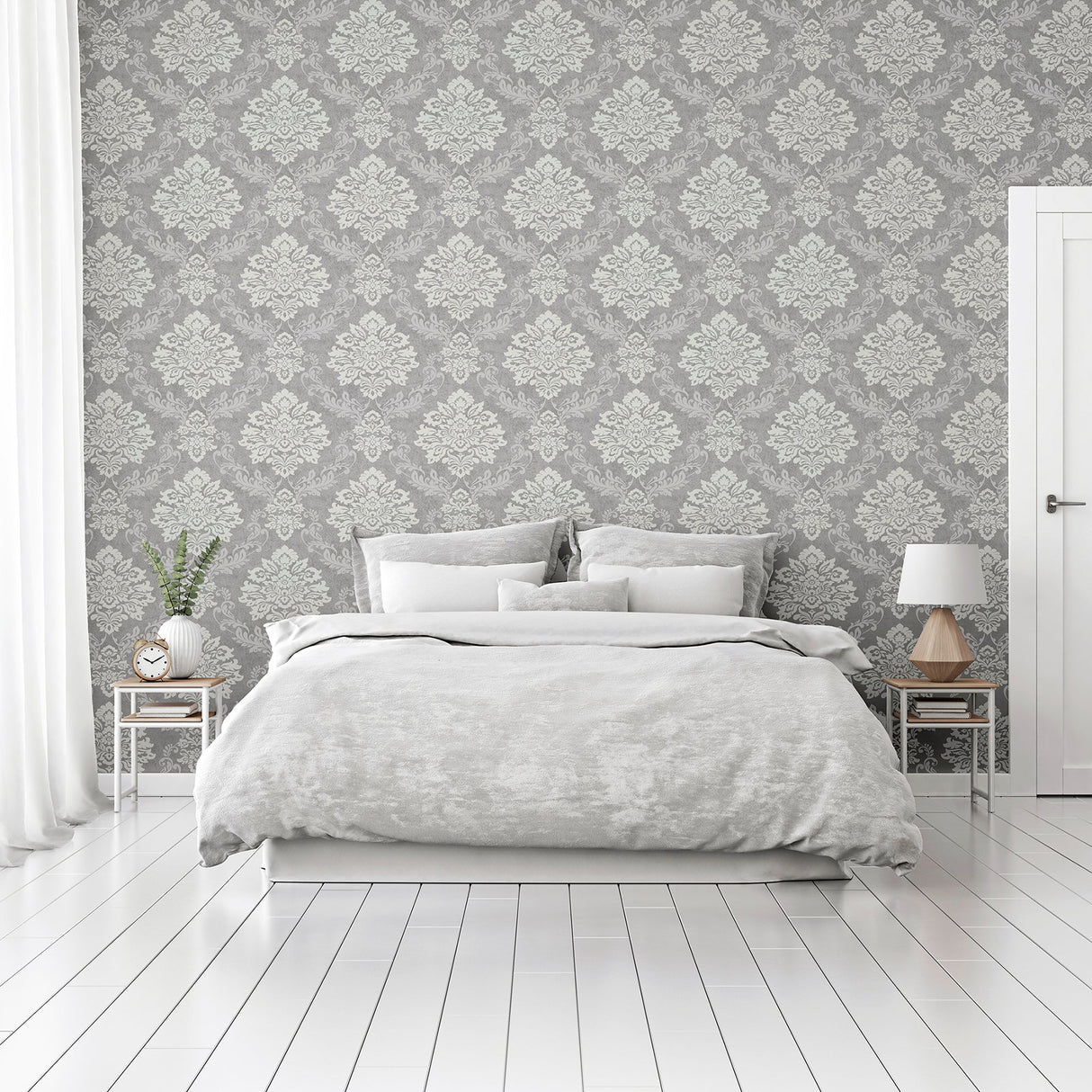 Harriet Silver by Arthouse Damask Wallpaper- Brewster AH290406