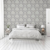 Harriet Silver by Arthouse Damask Wallpaper- Brewster AH290406