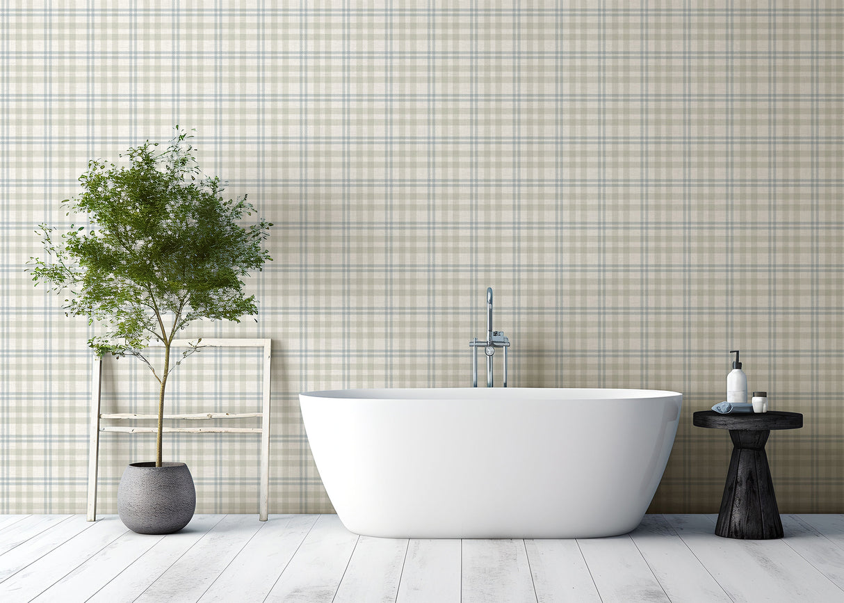 Corrine Neutral by Arthouse Countryside Check Wallpaper – Brewster Home Fashions AH294606