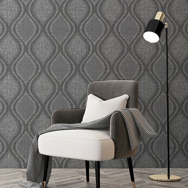 Ignatius Charcoal by Arthouse Ogee Wallpaper – Brewster AH295100