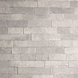 Mortimer Taupe Brick Wallpaper showing stacked stone design in warm taupe.
