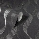 Wilhelmina Black by Arthouse Ribbon Wallpaper- Brewster Home Fashions AH295500