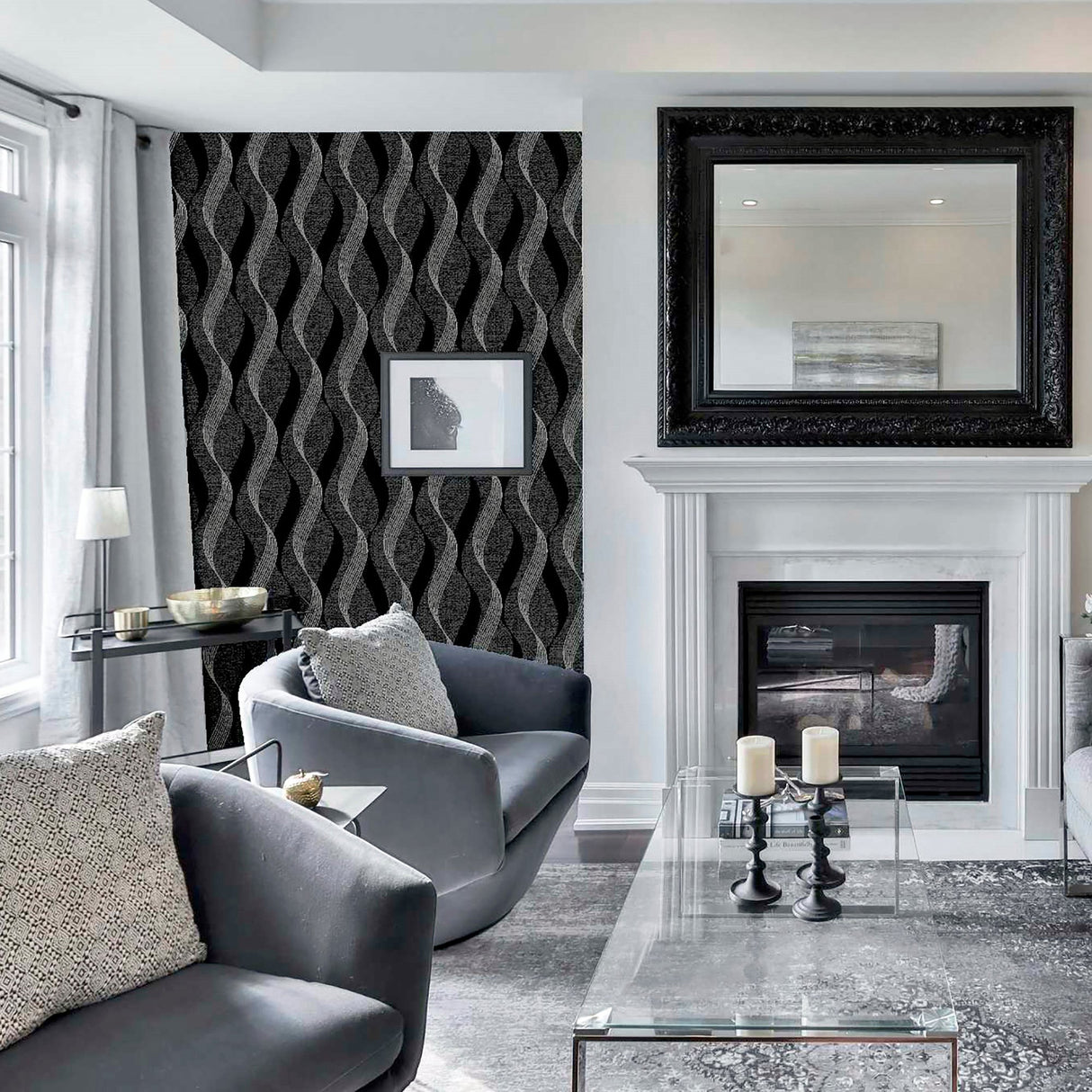 Wilhelmina Black by Arthouse Ribbon Wallpaper- Brewster Home Fashions AH295500