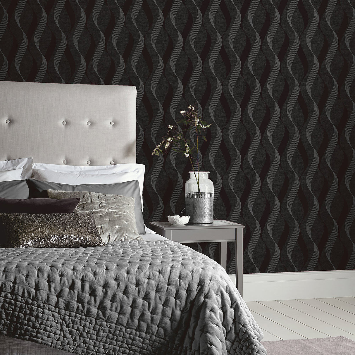 Wilhelmina Black by Arthouse Ribbon Wallpaper- Brewster Home Fashions AH295500