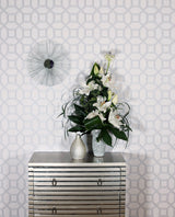 Marjorie Silver Trellis by Arthouse Textured Metallic Wallpaper – Brewster Home Fashions AH295603