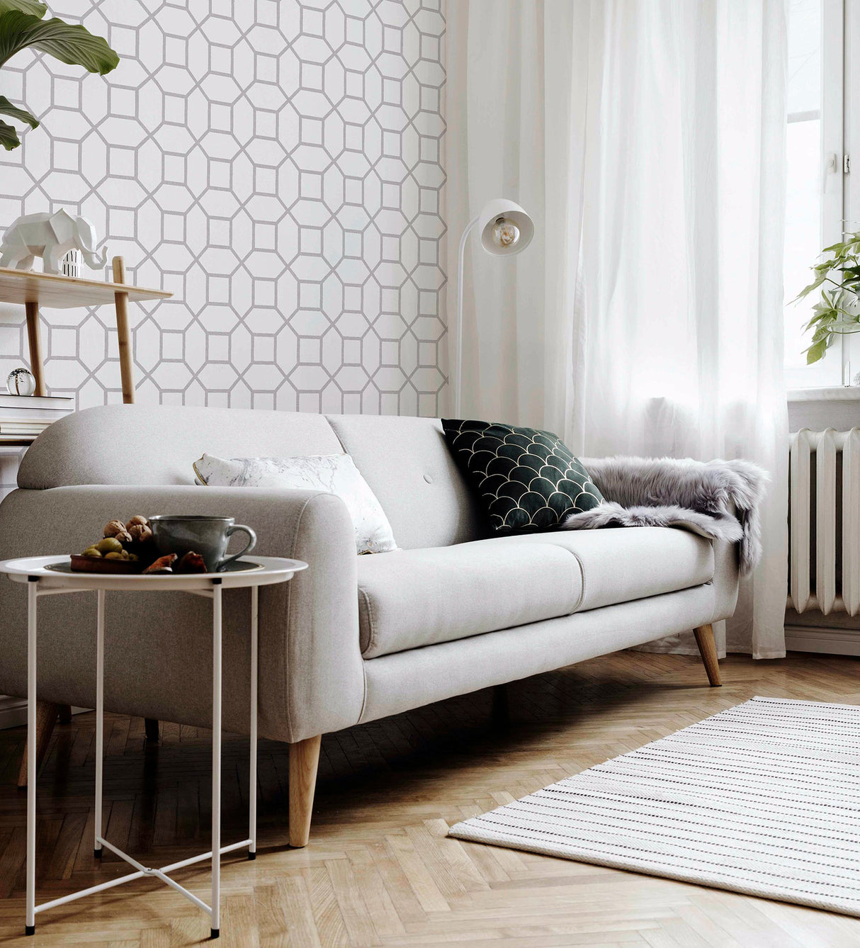 Marjorie Silver Trellis by Arthouse Textured Metallic Wallpaper – Brewster Home Fashions AH295603