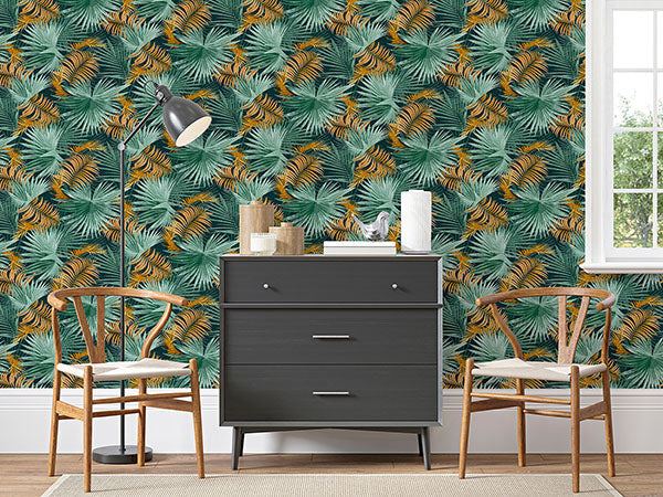 Esau Teal by Arthouse Jungle Palms Wallpaper – Brewster Home Fashions AH296005