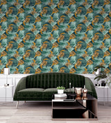 Esau Teal by Arthouse Jungle Palms Wallpaper – Brewster Home Fashions AH296005