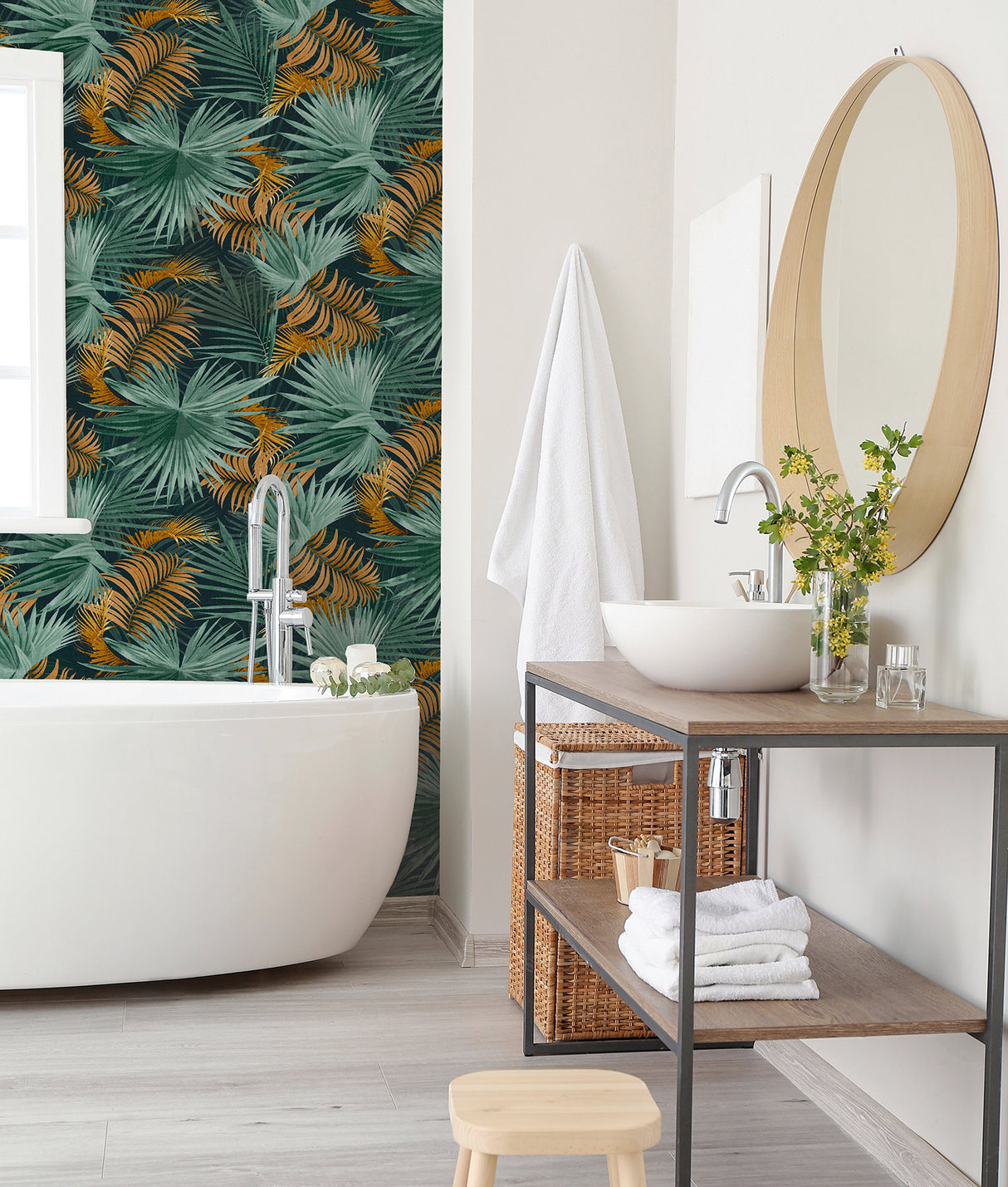Esau Teal by Arthouse Jungle Palms Wallpaper – Brewster Home Fashions AH296005