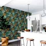 Esau Teal by Arthouse Jungle Palms Wallpaper – Brewster Home Fashions AH296005