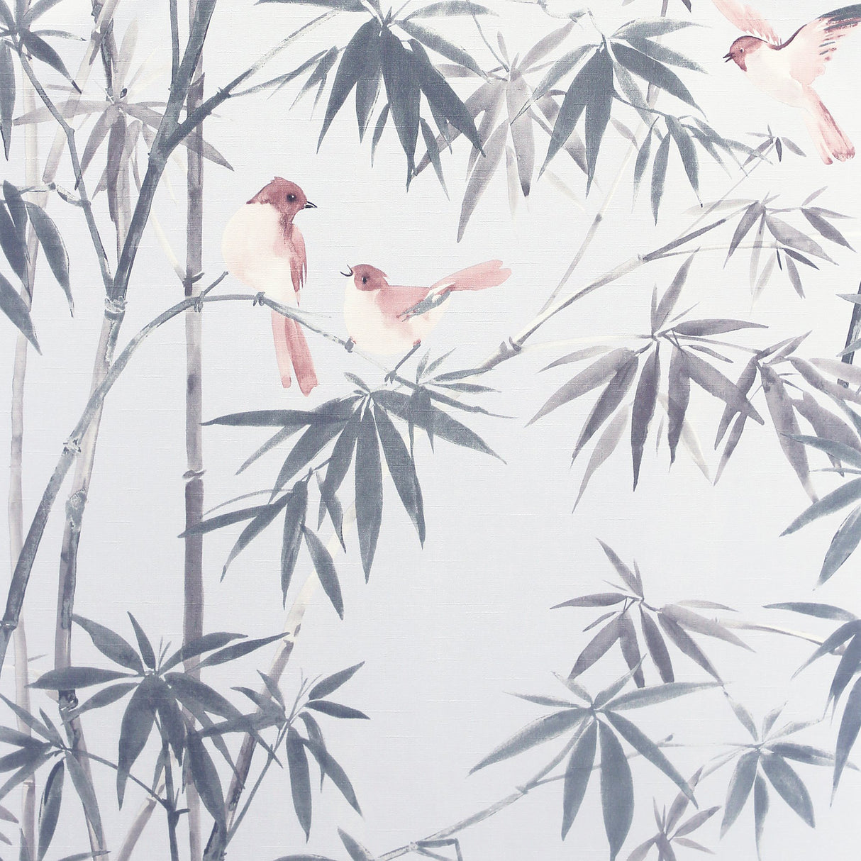 Arisu grey wallpaper featuring birds perched among bamboo leaves.
