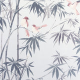Arisu grey wallpaper featuring birds perched among bamboo leaves.