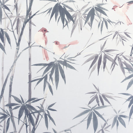 Arisu grey wallpaper featuring birds perched among bamboo leaves.
