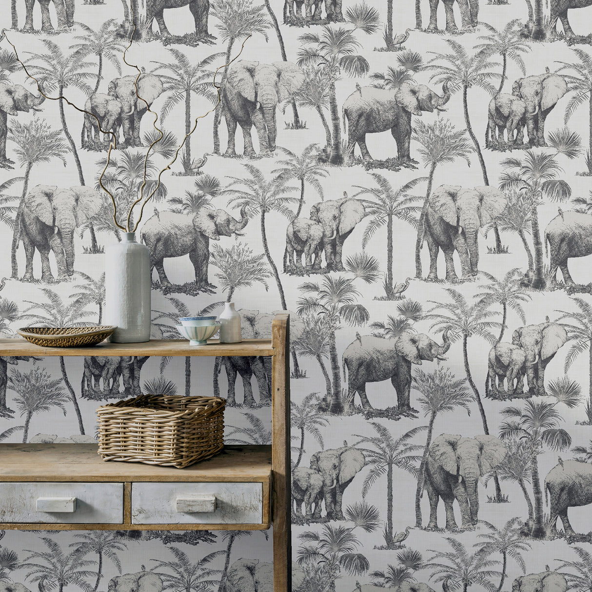 Adelia Neutral by Arthouse Elephant Grove Wallpaper – Brewster AH296700
