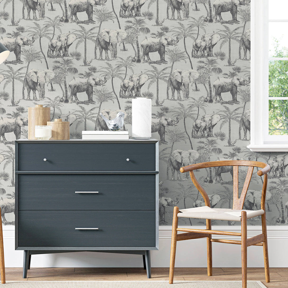 Adelia Neutral by Arthouse Elephant Grove Wallpaper – Brewster AH296700