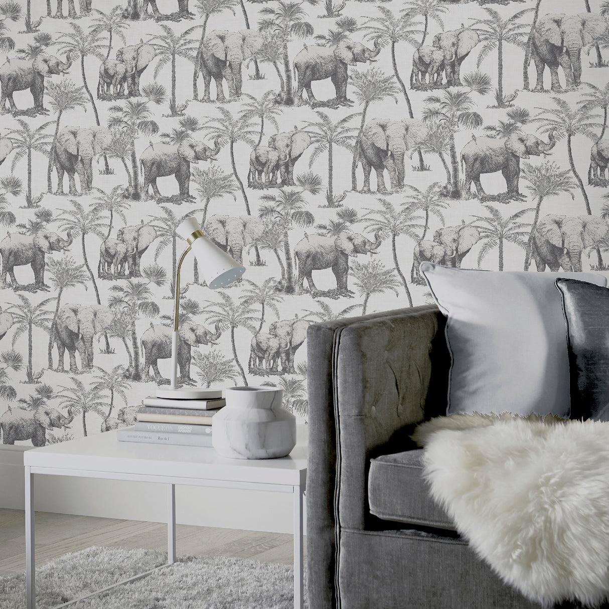 Adelia Neutral by Arthouse Elephant Grove Wallpaper – Brewster AH296700