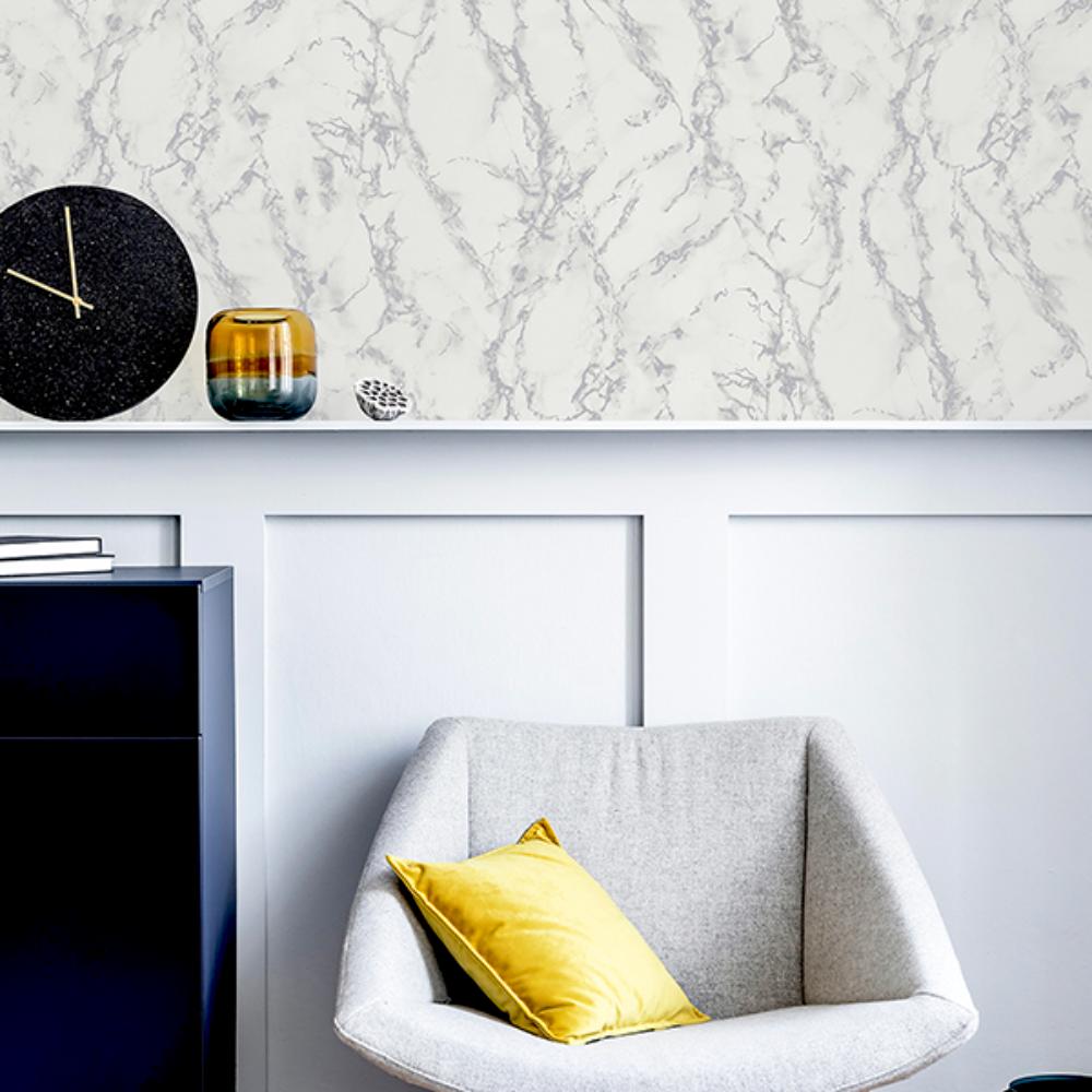 Siward White Metallic by Arthouse Marble Wallpaper – Brewster Home Fashions AH296701
