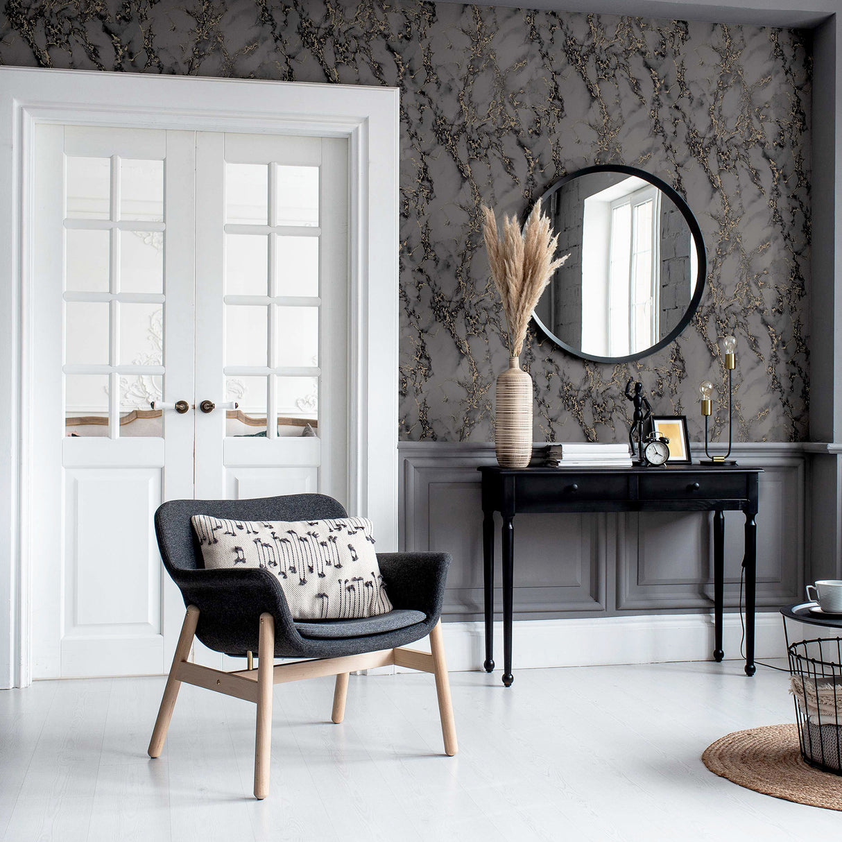 Siward Charcoal Metallic Marble by Arthouse Wallpaper – Brewster Home Fashions AH296702