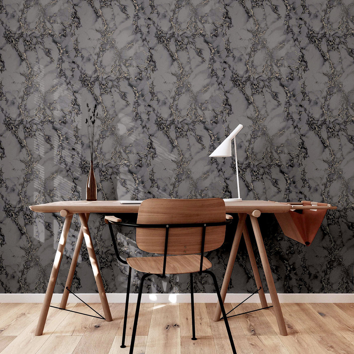 Siward Charcoal Metallic Marble by Arthouse Wallpaper – Brewster Home Fashions AH296702