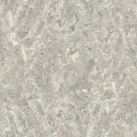 Evonne Charcoal Marble Patina Wallpaper by Arthouse with stone-like veining; room and detail views