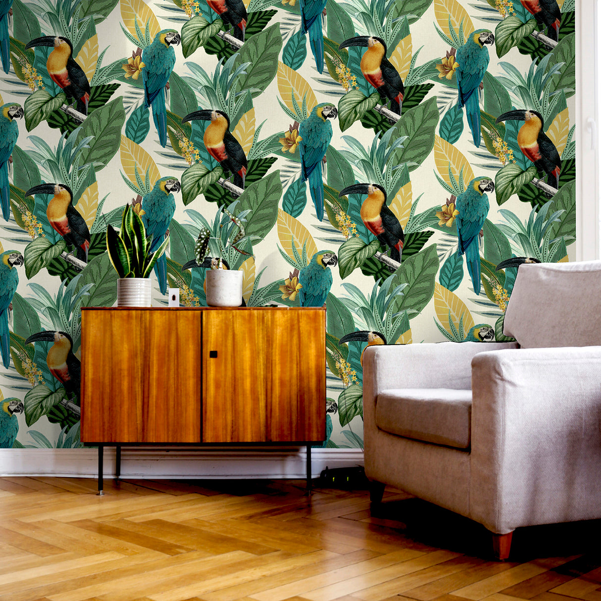 Trudie Multicolor by Arthouse Tropical Birds Wallpaper – Brewster Home Fashions AH296803
