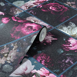Gianna Purple by Arthouse Floral Squares Wallpaper – Brewster Home Fashions AH297100
