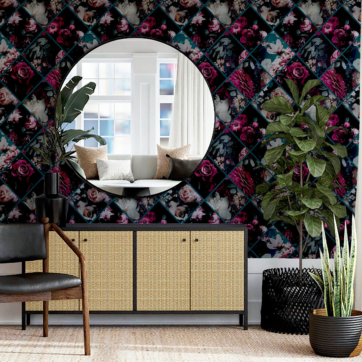 Gianna Purple by Arthouse Floral Squares Wallpaper – Brewster Home Fashions AH297100