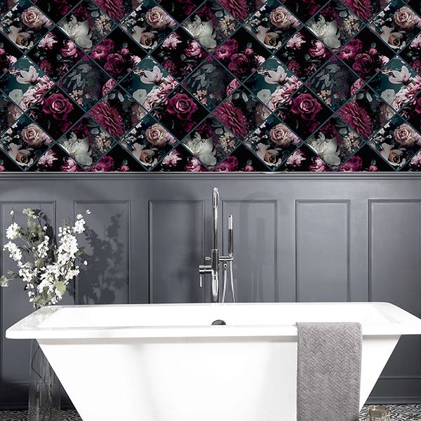 Gianna Purple by Arthouse Floral Squares Wallpaper – Brewster Home Fashions AH297100