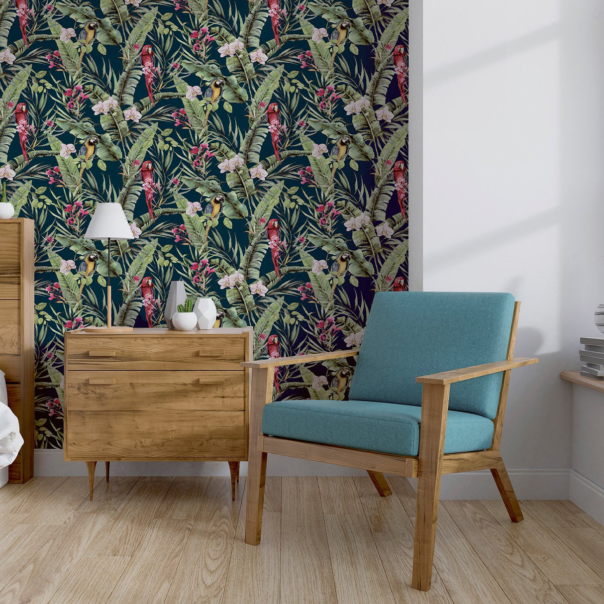 Rudy Navy Pretty Polly by Arthouse Tropical Birds Wallpaper- Brewster AH297106