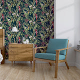 Rudy Navy Pretty Polly by Arthouse Tropical Birds Wallpaper- Brewster AH297106