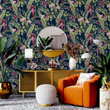 Rudy Navy Pretty Polly by Arthouse Tropical Birds Wallpaper- Brewster AH297106
